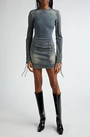 Acne Studios Deanna Trompe l'Oeil Long Sleeve Knit Minidress Mid Blue at Nordstrom, Us