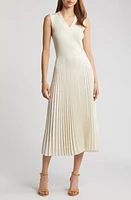 BOSS Farara Mixed Media Sleeveless Pleated Dress Soft Cream at Nordstrom,