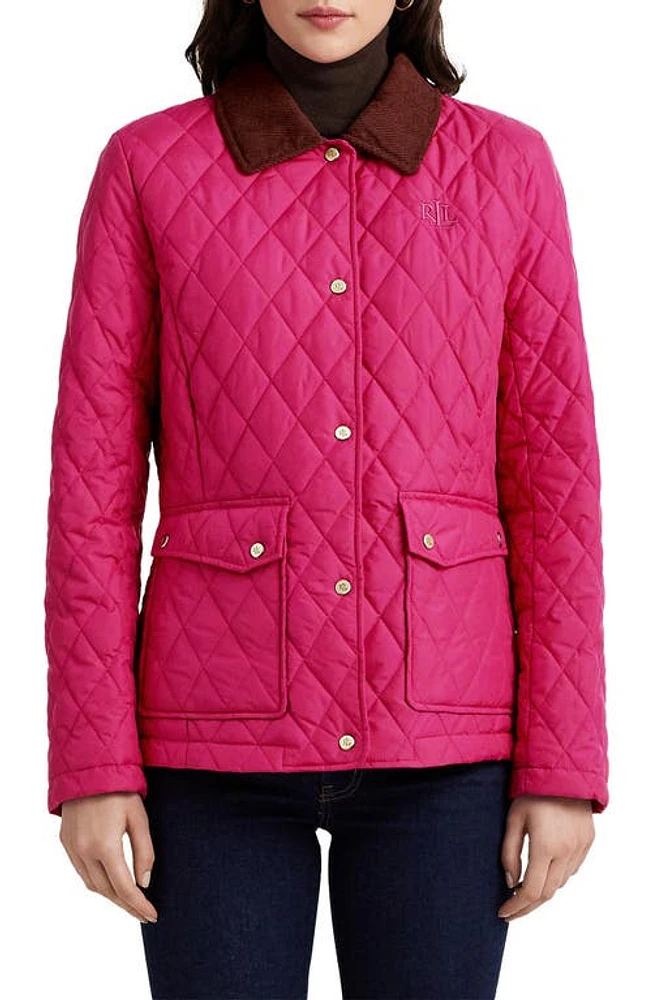 Lauren Ralph Quilted Corduroy Collar Barn Jacket Fuchsia Berry at Nordstrom,