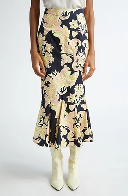 Etro Floral Godet Cotton Midi Skirt Black at Nordstrom, Us