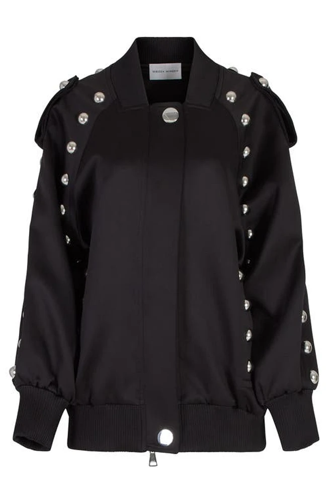 Rebecca Minkoff Dylan Stud Detail Bomber Jacket True Black at Nordstrom,