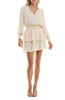 Socialite Smocked Tiered Ruffle Long Sleeve Minidress Cream at Nordstrom,