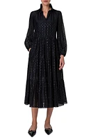 Akris punto Metallic Dot Long Sleeve Organza Midi Dress Black at Nordstrom,