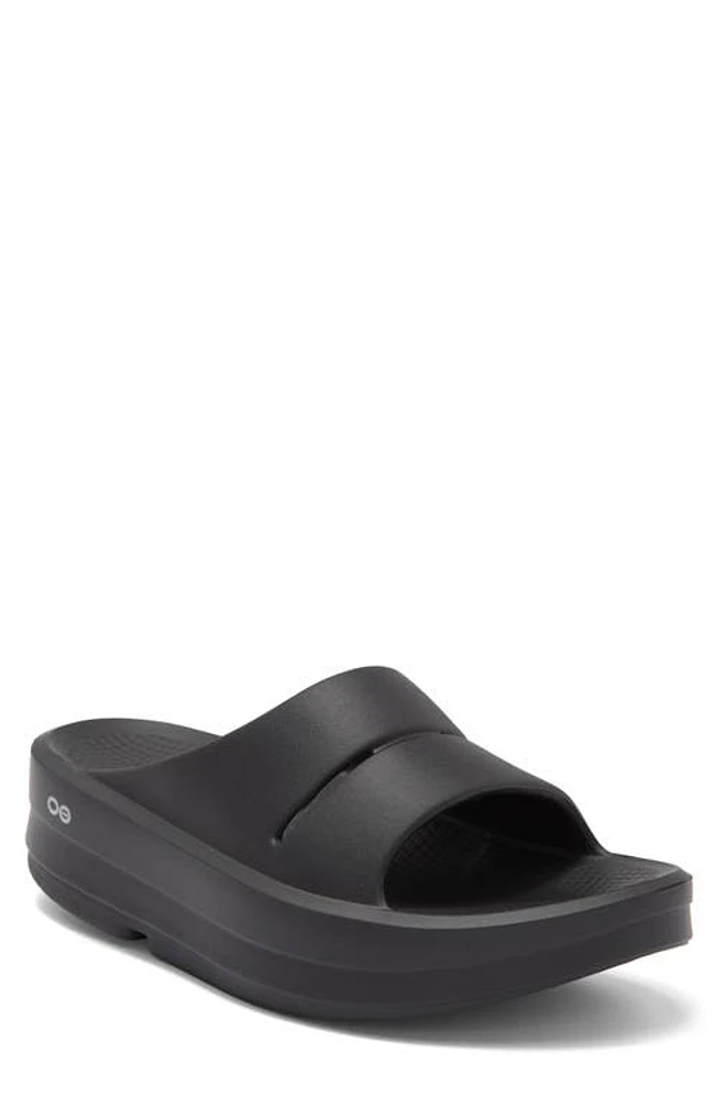 Oofos OOmega OOahh Slide Sandal in Black at Nordstrom, Size 10