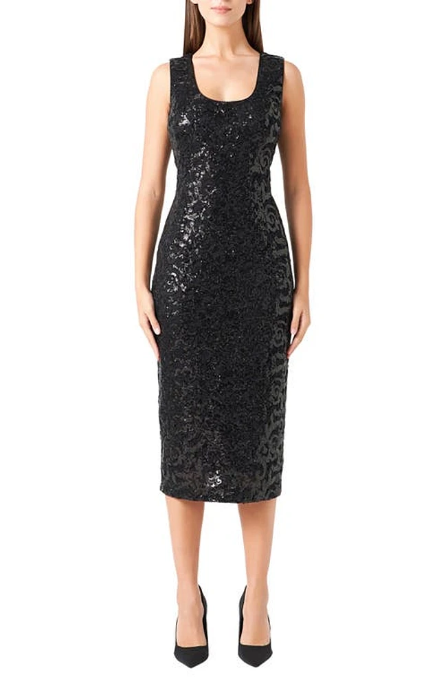 Endless Rose Sequin Lace Midi Dress Black at Nordstrom,