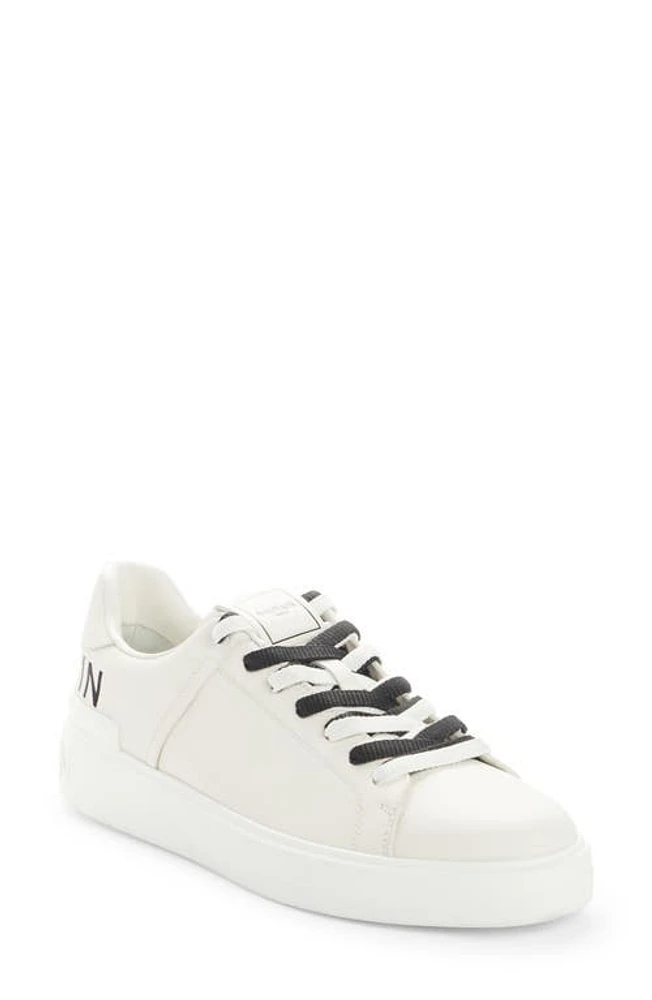 Balmain B Court Logo Print Calfskin Low Top Sneaker in White/Black at Nordstrom, Size 11Us