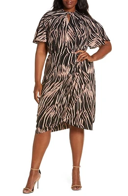 Maggy London Swirl Print Crepe Midi Dress in Black/Cinnamon Swirl at Nordstrom, Size 14W