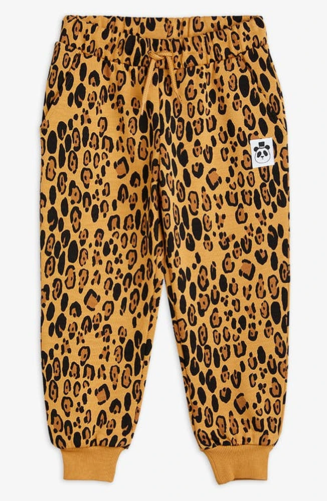 Mini Rodini Kids' Leopard Print Organic Cotton French Terry Joggers Beige at Nordstrom,