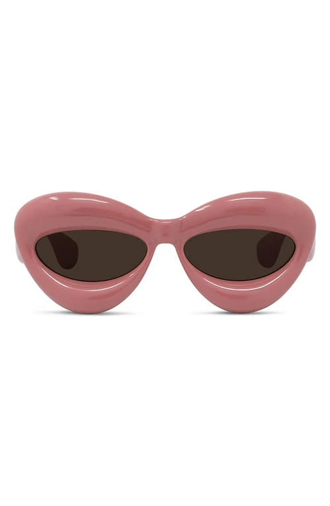 Loewe 55mm Cat Eye Sunglasses in Shiny Pink /Brown at Nordstrom