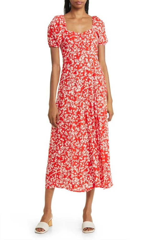 & Other Stories Floral Puff Sleeve Midi Dress Red Print at Nordstrom,