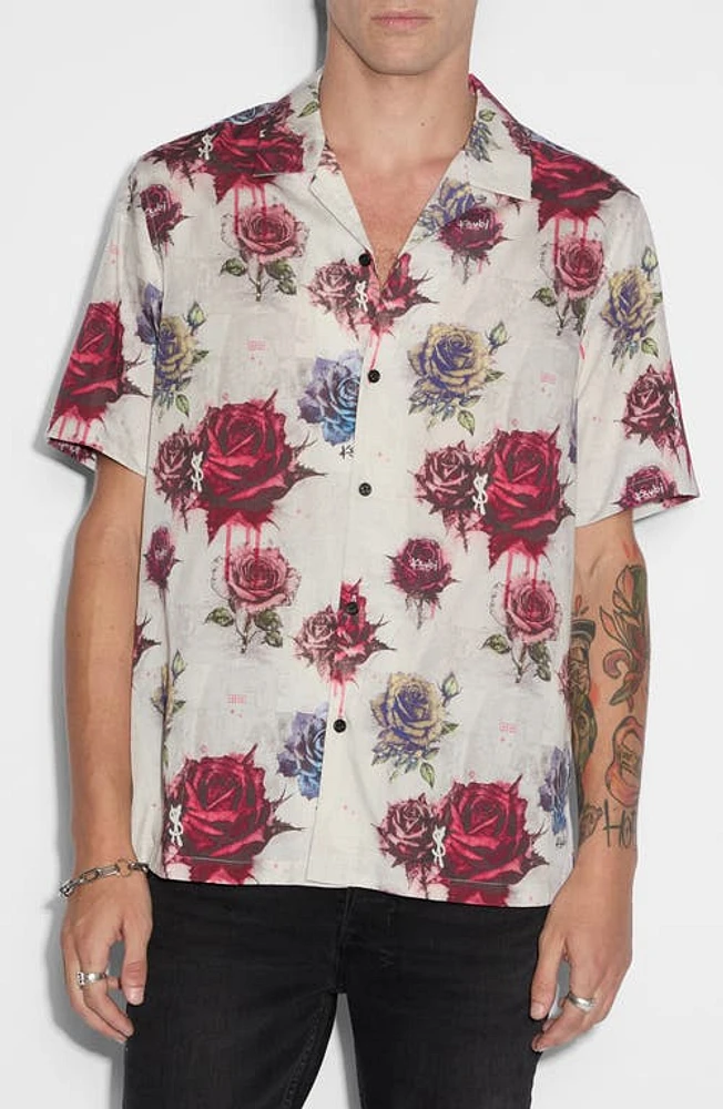 Ksubi Graff Rose Floral Lyocell Camp Shirt Assorted Red at Nordstrom,