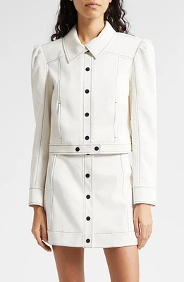 Cinq à Sept Ciara Topstitch Detail Jacket White/Navy at Nordstrom,