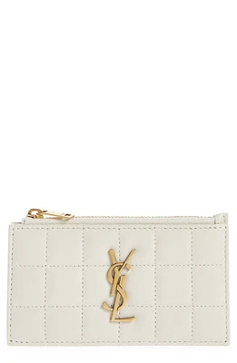 Saint Laurent Gaby Quilted Zip Leather Card Case in Blanc Vintage at Nordstrom