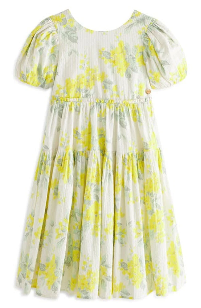 Laura Ashley Apple Blossom Print Seersucker Dress Yellow at Nordstrom,