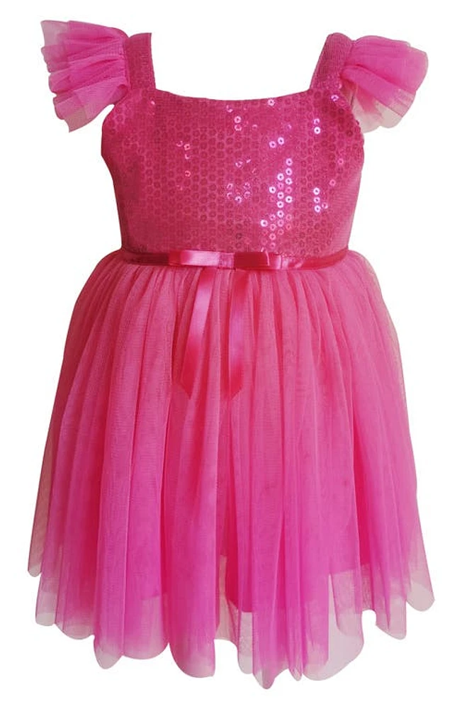 Popatu Kids' Flutter Sleeve Sequin & Tulle Dress Hot Pink at Nordstrom,