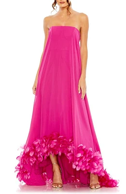 Mac Duggal Strapless Feather Hem High Low Gown Fuchsia at Nordstrom,