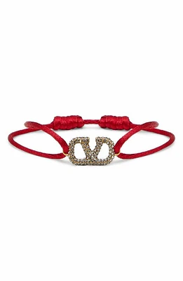 Valentino Garavani Crystal VLOGO Cord Bracelet in Rouge Pur/Black Diamond at Nordstrom