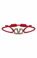 Valentino Garavani Crystal VLOGO Cord Bracelet in Rouge Pur/Black Diamond at Nordstrom