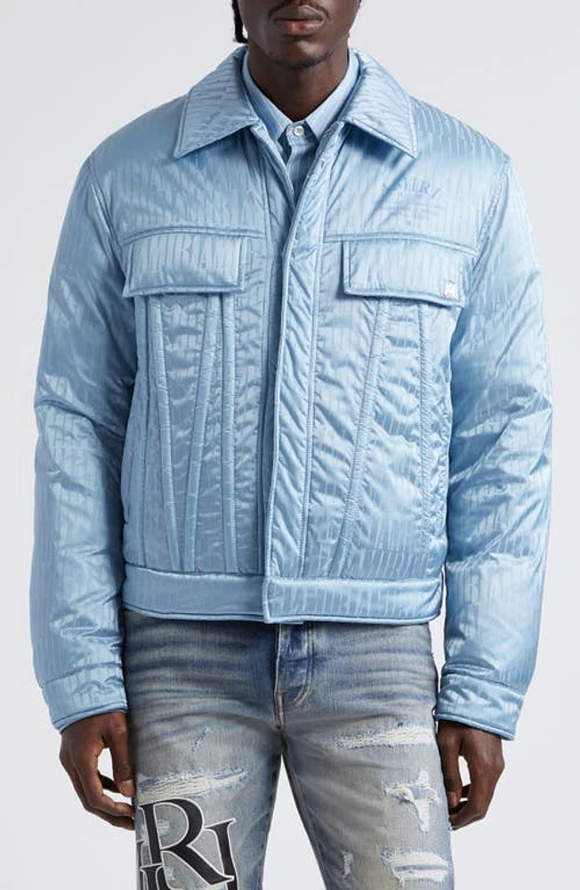 AMIRI Monogram Jacquard Padded Trucker Jacket in Dusty Blue at Nordstrom, Size Large