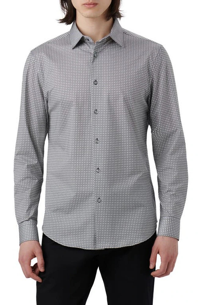 Bugatchi OoohCotton Geometric Print Button-Up Shirt Stone at Nordstrom,