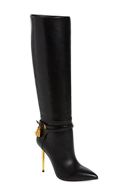 TOM FORD Padlock Pointed Toe Knee High Boot Black at Nordstrom,