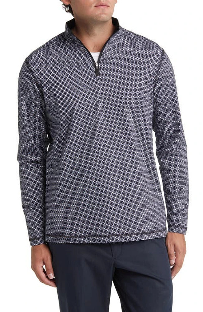 Bugatchi OoohCotton Print Quarter Zip Pullover Turquoise at Nordstrom,