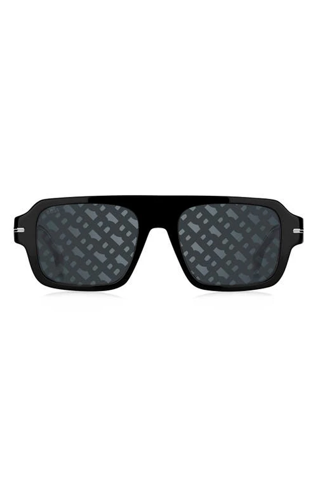 BOSS 53mm Flat Top Sunglasses in Black Logo at Nordstrom