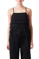 Endless Rose Lace Feather Trim Camisole Black at Nordstrom,