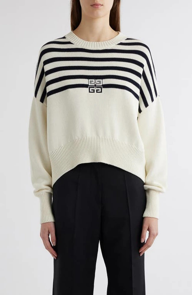 Givenchy Logo & Stripe Crewneck Sweater White/Navy at Nordstrom,