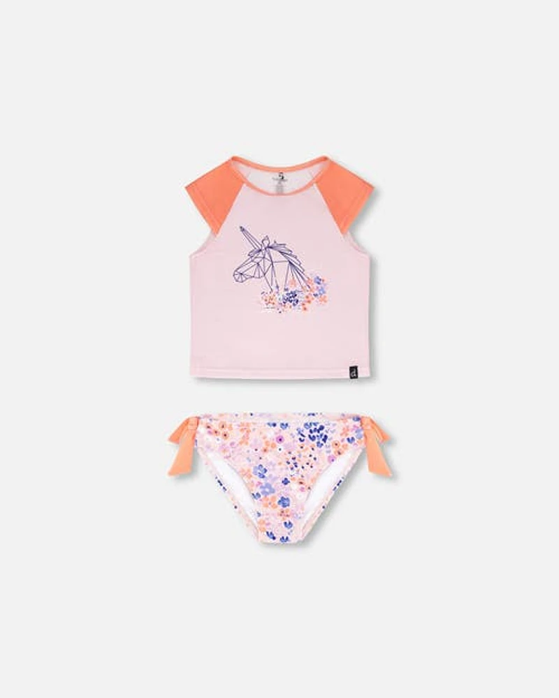 Deux Par Deux Little Girl's Two Piece Rashguard Swimsuit Lavender Printed Fields Flowers in Lavender Printed Flowers at Nordstrom