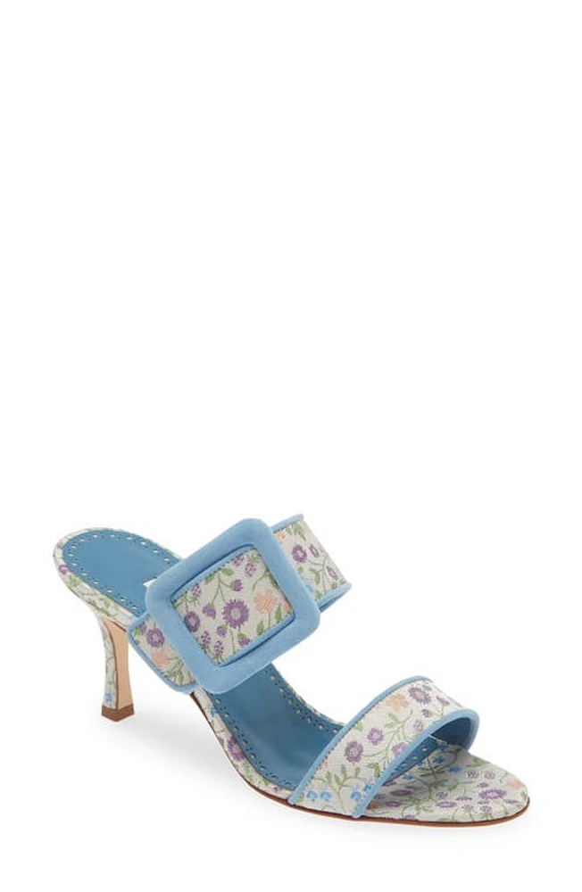 Manolo Blahnik Gamble Floral Sandal Blue/Ivory Multi at Nordstrom,