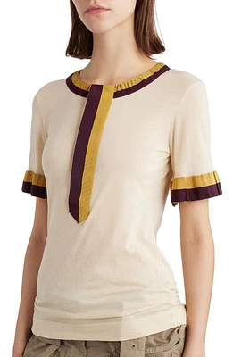 Dries Van Noten Rugby Stripe Trim Cotton Top Cream 100 at Nordstrom,