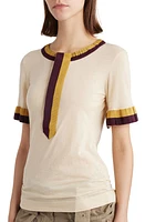 Dries Van Noten Rugby Stripe Trim Cotton Top Cream 100 at Nordstrom,