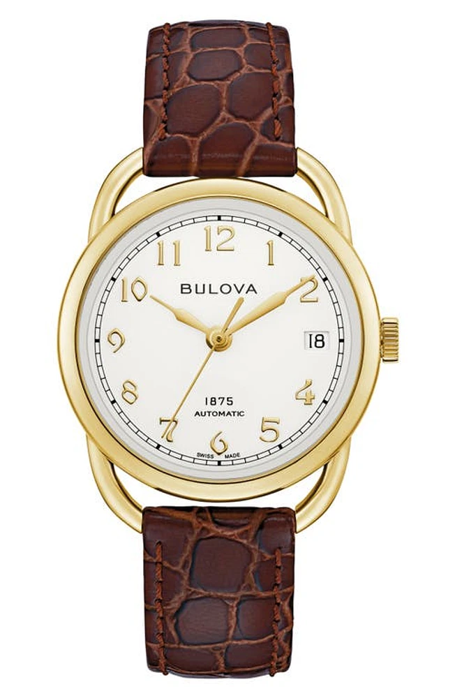 Joseph Bulova Commodore Leather Strap Watch