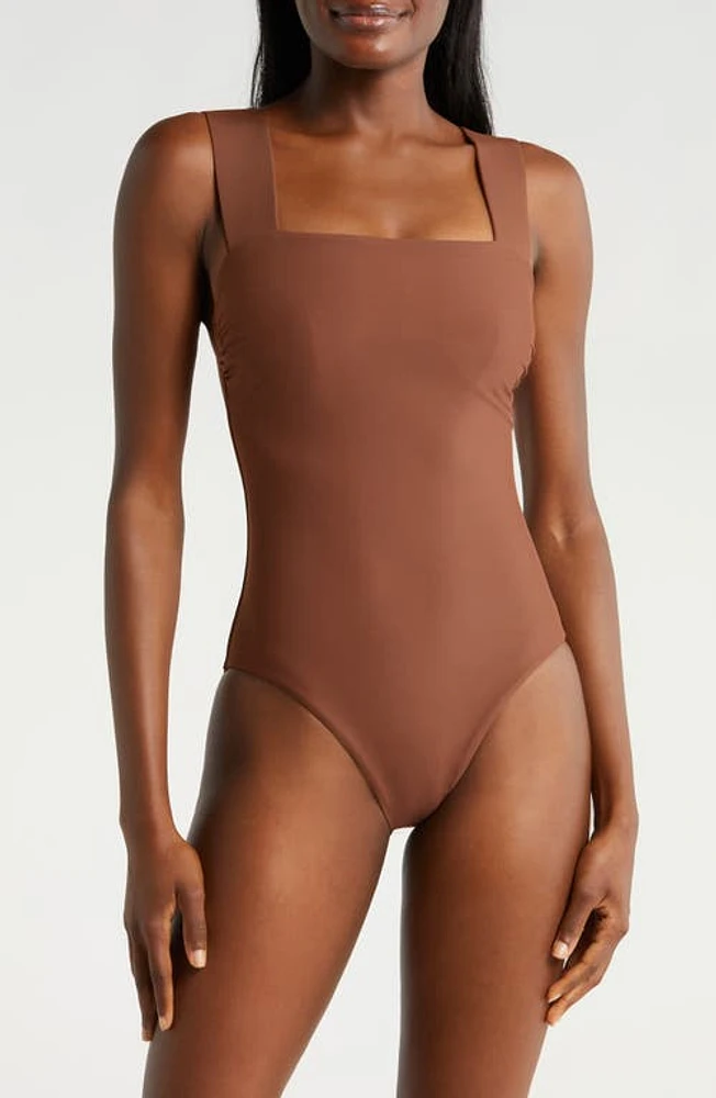 BONDI BORN Gwen Square Neck One-Piece Swimsuit Cocoa at Nordstrom,