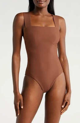 BONDI BORN Gwen Square Neck One-Piece Swimsuit Cocoa at Nordstrom,