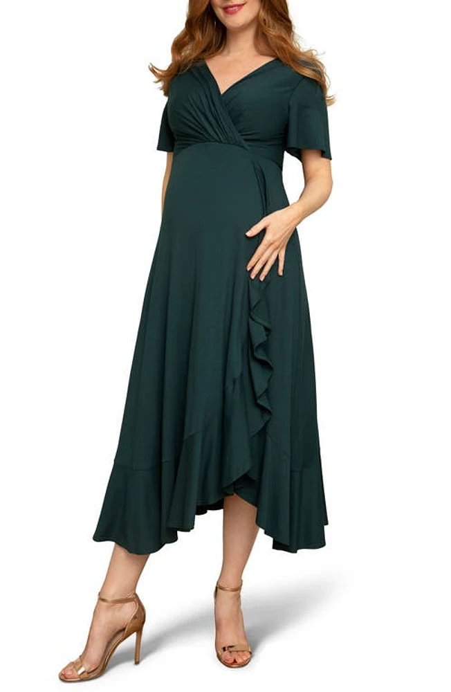 Tiffany Rose Waterfall Flutter Sleeve Midi Maternity Dress in Deep Green at Nordstrom