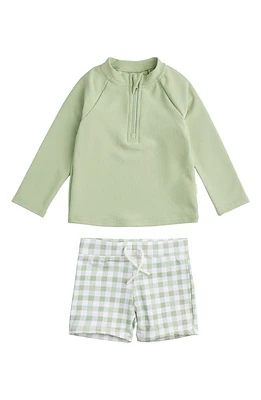 Petit Lem Long Sleeve Two-Piece Rashguard Swimsuit Green at Nordstrom,