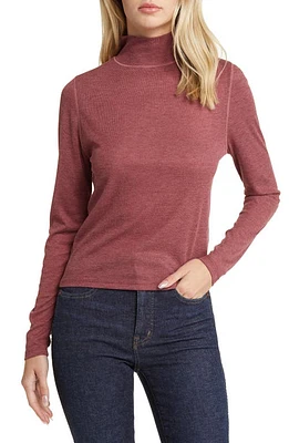 Madewell Mock Neck Semisheer T-Shirt in Heather Merlot at Nordstrom, Size Xx-Small