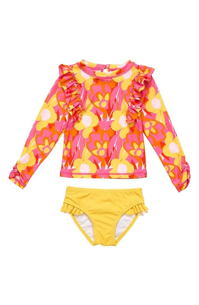 Snapper Rock Kids' Pop of Sunshine Ruffle One-Piece Rashguard Swimsuit Red at Nordstrom,