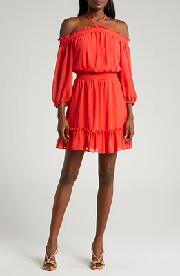 halogen(r) Long Sleeve Halter Minidress Poppy Red at Nordstrom,