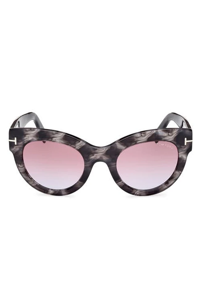 TOM FORD Lucilla 51mm Gradient Cat Eye Sunglasses in Black Havana /Purple Blue at Nordstrom