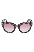 TOM FORD Lucilla 51mm Gradient Cat Eye Sunglasses in Black Havana /Purple Blue at Nordstrom