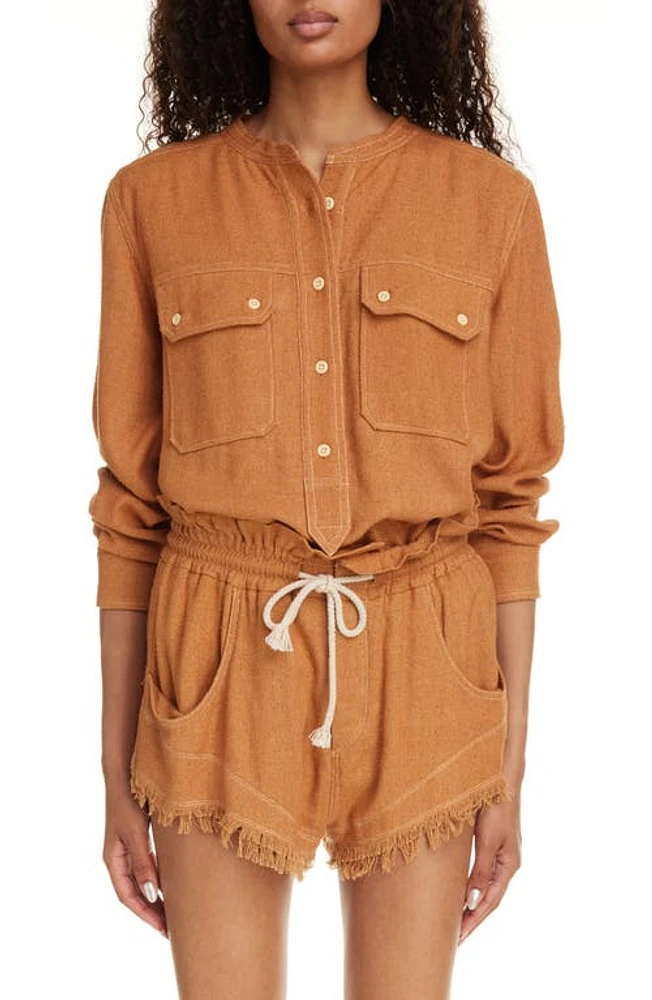 Isabel Marant Étoile Tecoyo Silk Button-Up Shirt Camel at Nordstrom, Us