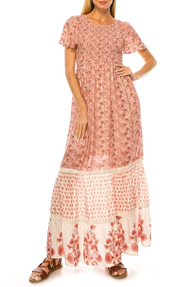 A COLLECTIVE STORY Floral Smocked Bodice Tiered Maxi Dress Rose Pink at Nordstrom,