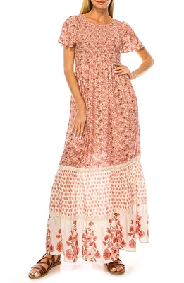 A COLLECTIVE STORY Floral Smocked Bodice Tiered Maxi Dress Rose Pink at Nordstrom,