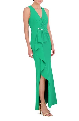 Eliza J Cascade Ruffle Sleeveless Gown Green at Nordstrom,