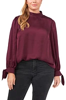 CeCe Tie Cuff Satin Top in Rich Cabernet at Nordstrom, Size 1X