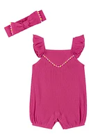 Andy & Evan Rib Knit Romper Headband Set Fuchsia at Nordstrom,