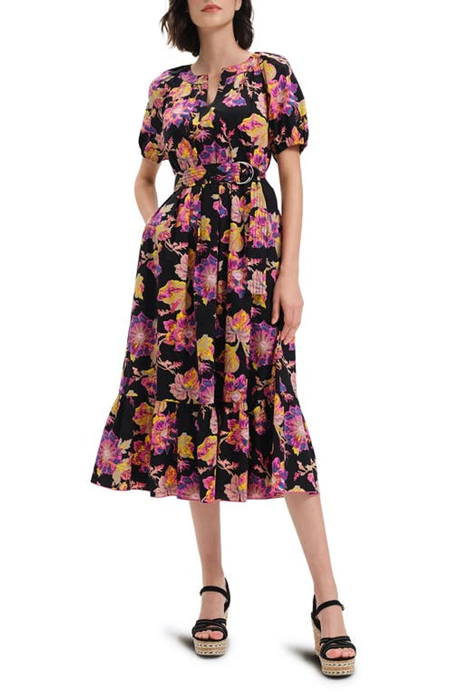 Diane von Furstenberg Lindy Floral Stretch Cotton Dress in Astrantia Lg Black at Nordstrom, Size 4